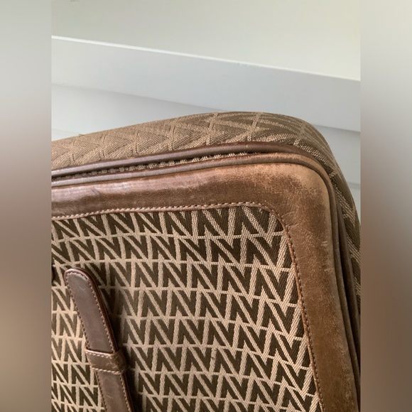 Vintage Y2K 90’S VALENTINO Cross Body Purse Leather Canvas Brown Made in Italy - Picture 7 of 16